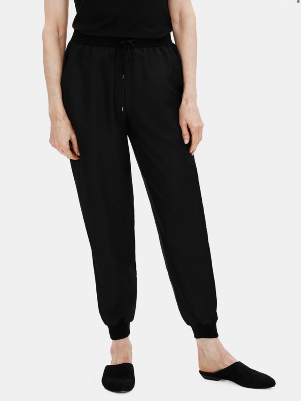 Eileen Fisher 100% Silk Black Slouchy Ankle Pants